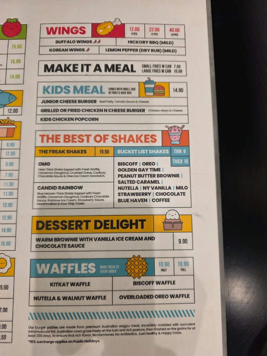 Menu, Burger Road - Brighton