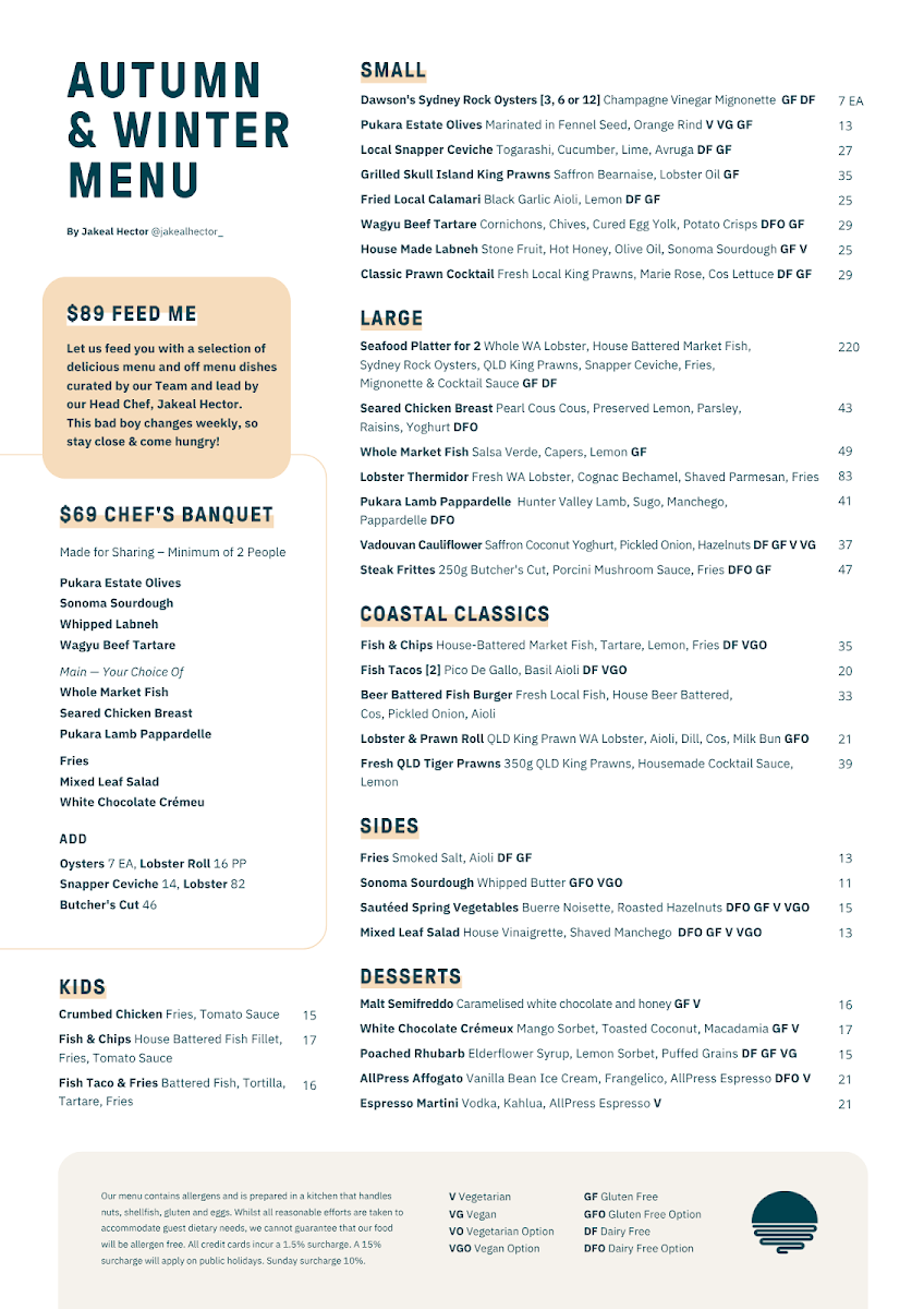 Menu, TINTA Belmont