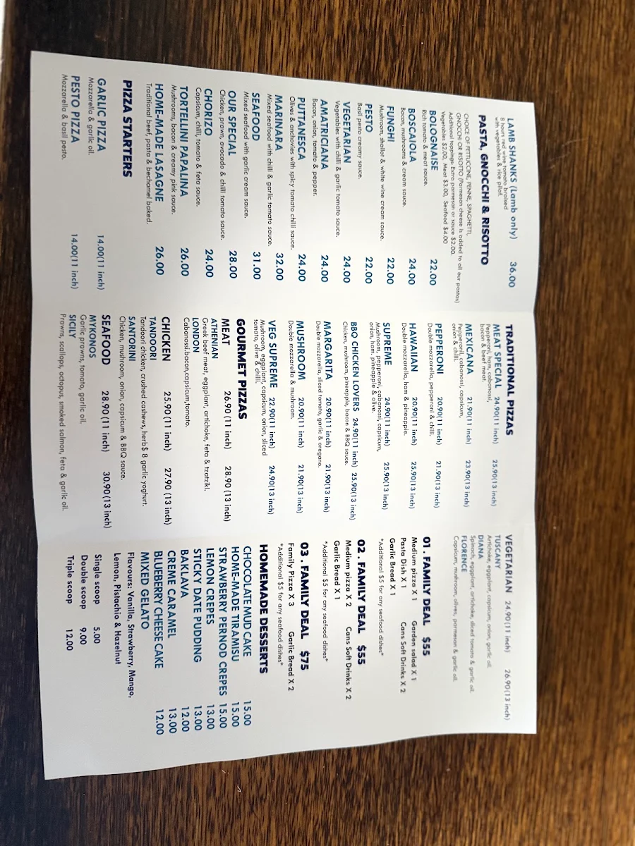 Menu, The Marsfield Mediterranean Gourmet Pizza Restaurant