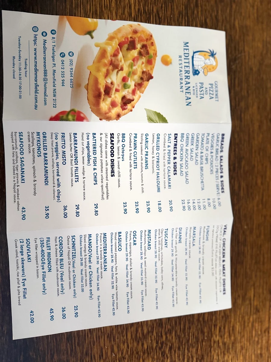 Menu, The Marsfield Mediterranean Gourmet Pizza Restaurant
