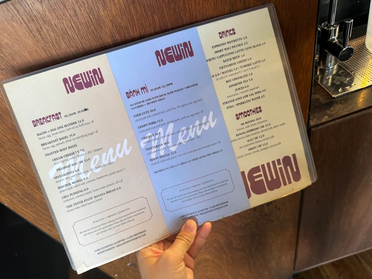 Menu, Newin Banh Mi and Coffee Bar