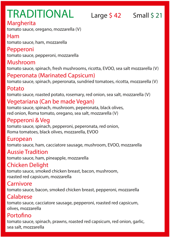 Menu, Rocket Gourmet Pizza by the Slice