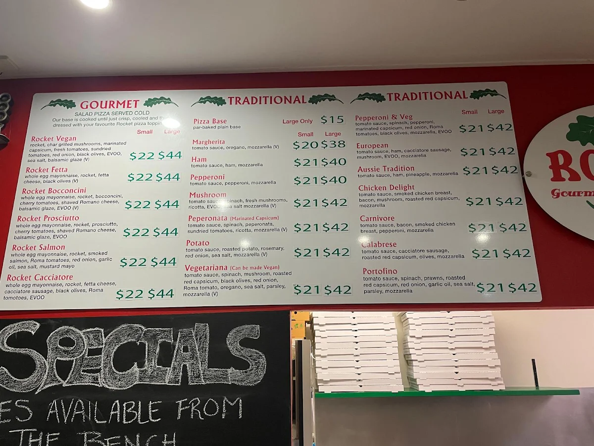 Menu, Rocket Gourmet Pizza by the Slice