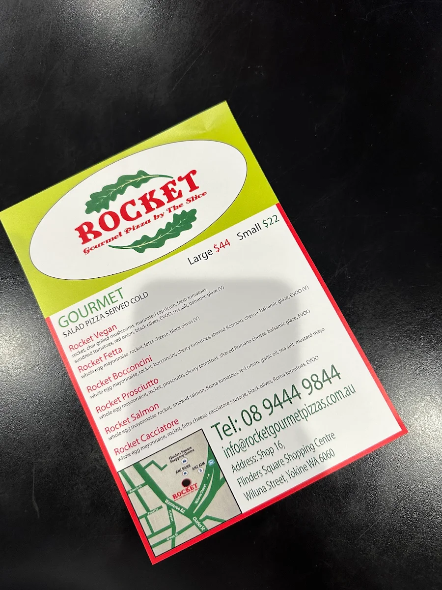 Menu, Rocket Gourmet Pizza by the Slice