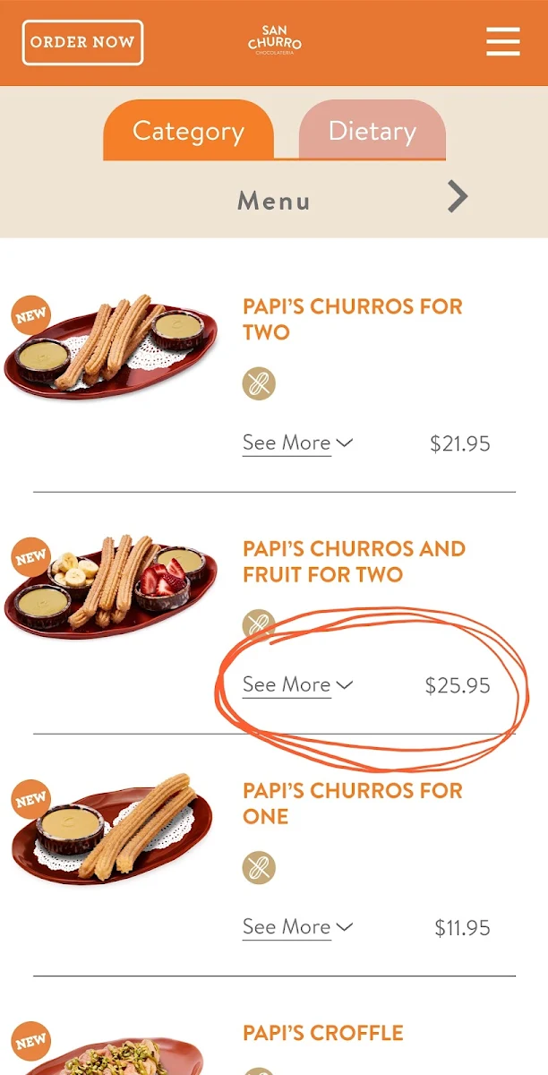 Menu, San Churro Epping
