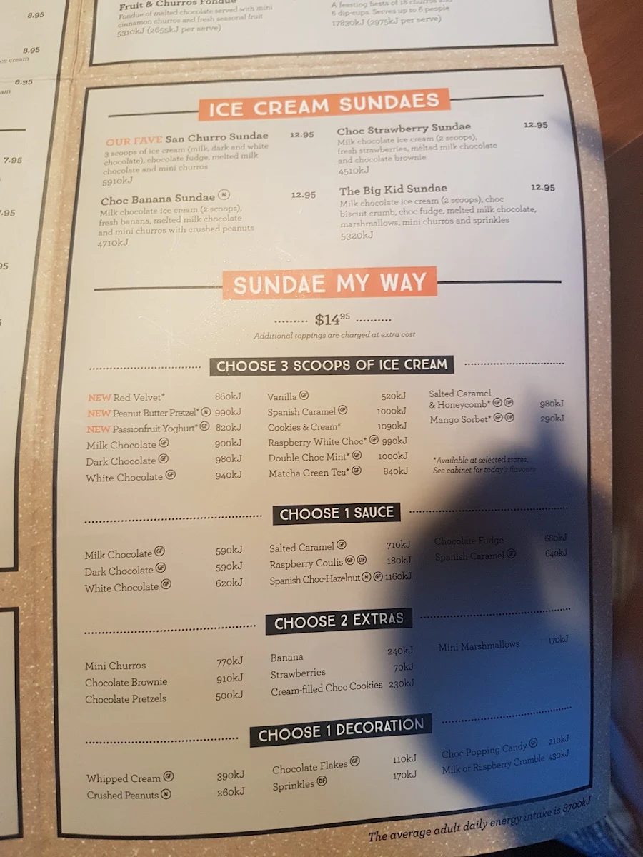 Menu, San Churro Epping