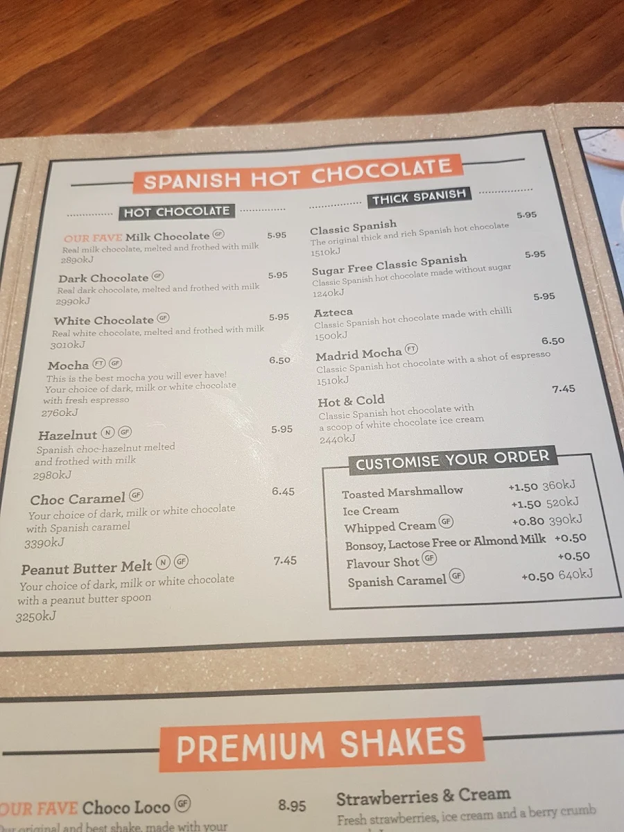 Menu, San Churro Epping