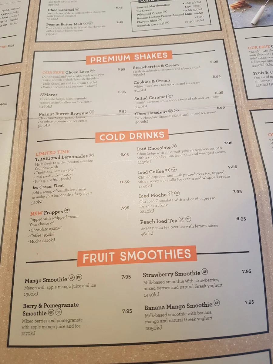 Menu, San Churro Epping