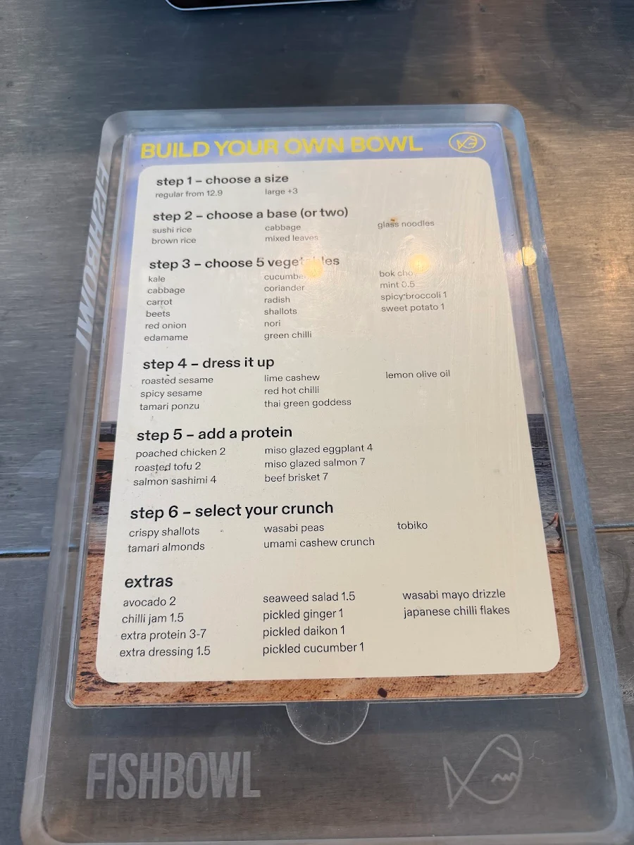 Menu, FISHBOWL - Prahran