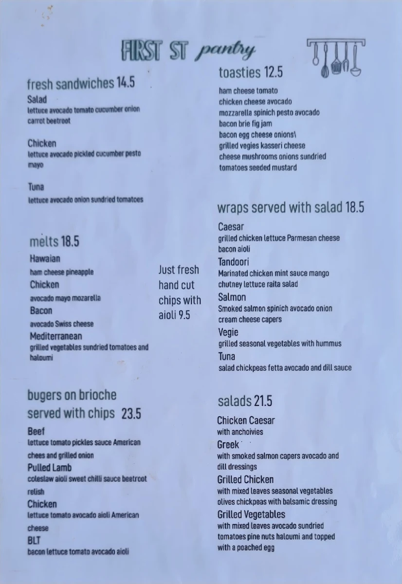 Menu, First Street Pantry