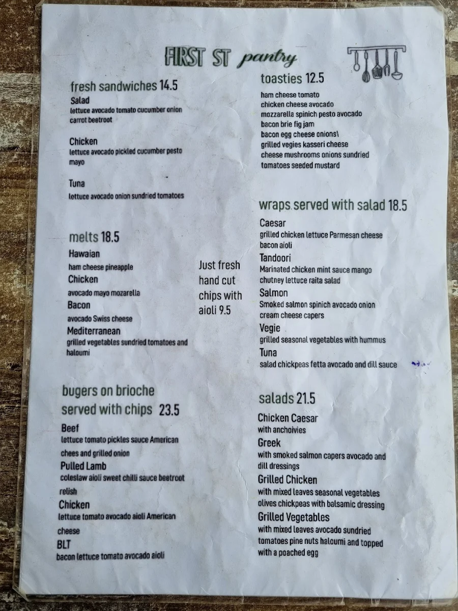 Menu, First Street Pantry