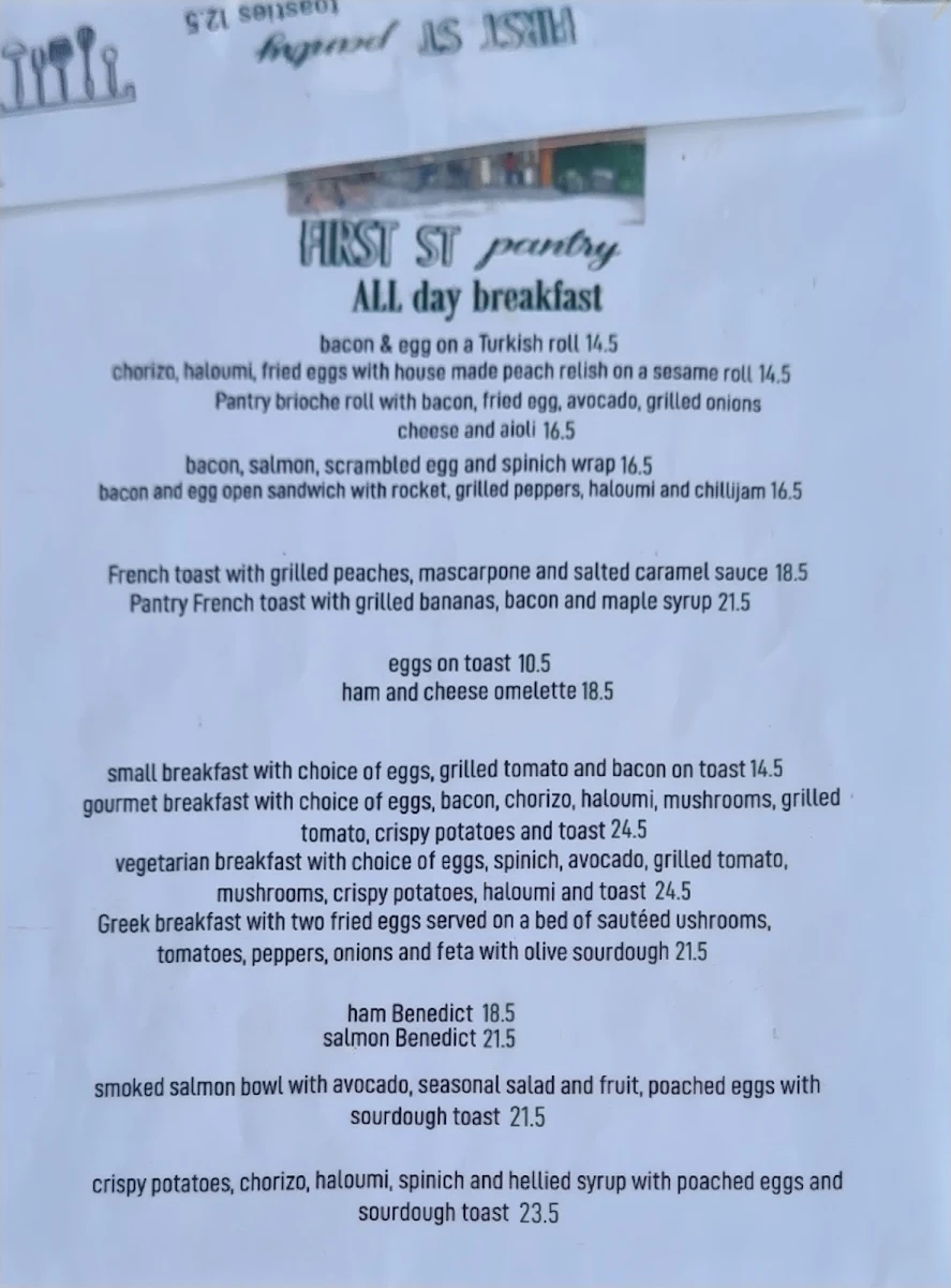 Menu, First Street Pantry