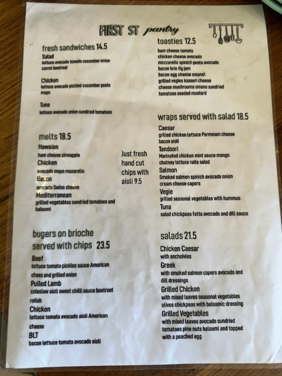 Menu, First Street Pantry