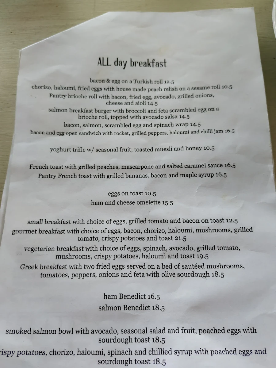 Menu, First Street Pantry