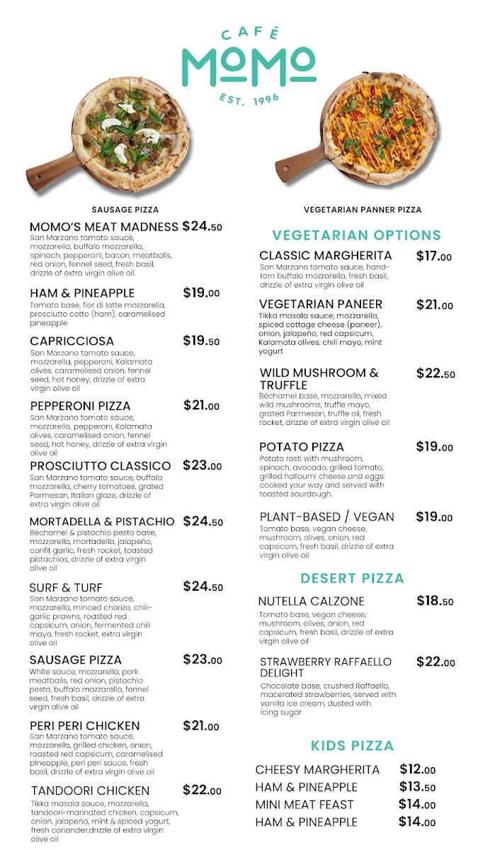 Menu, Cafe Momo