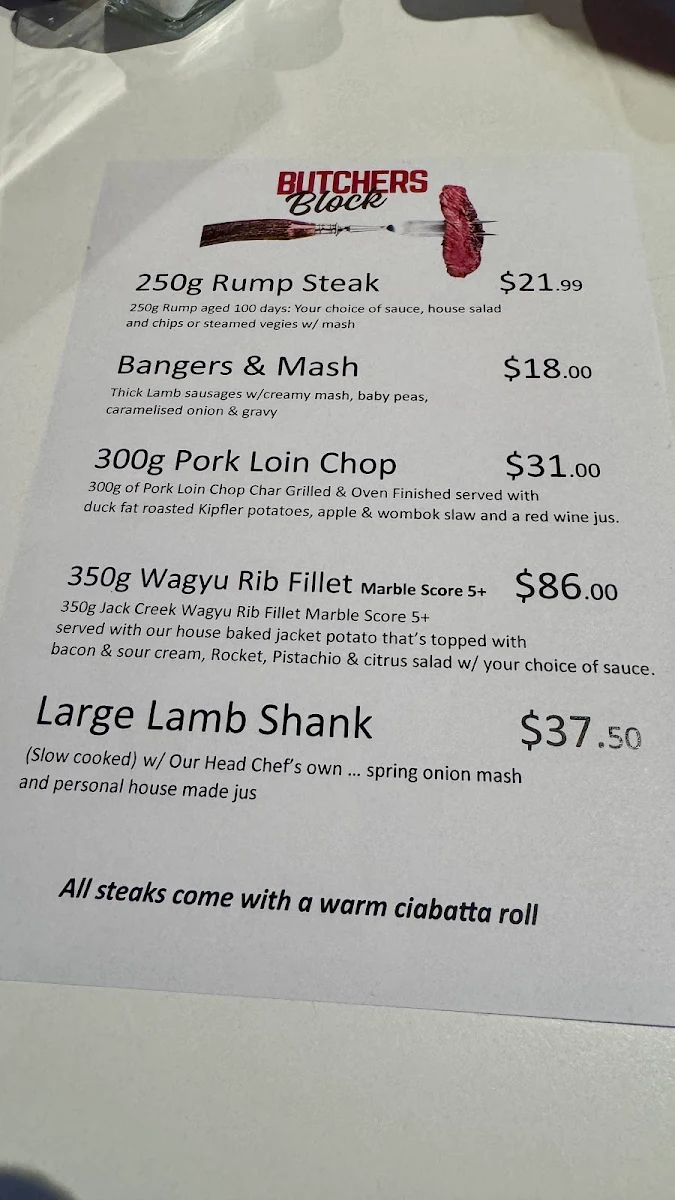 Menu, Central Lane Hotel