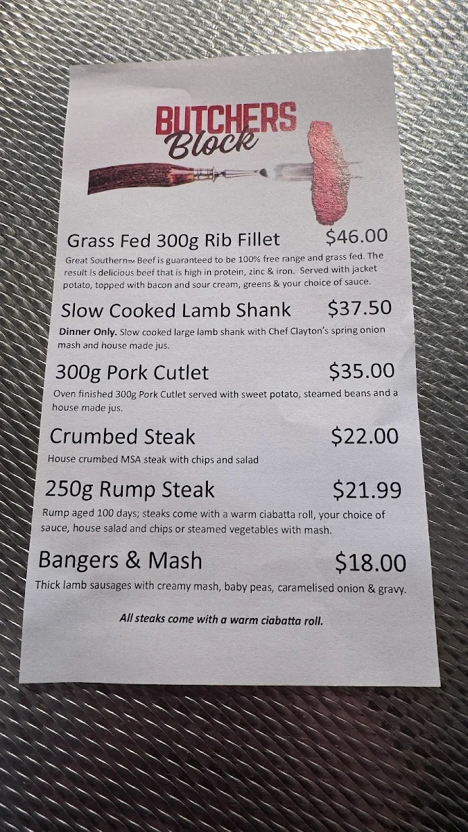 Menu, Central Lane Hotel