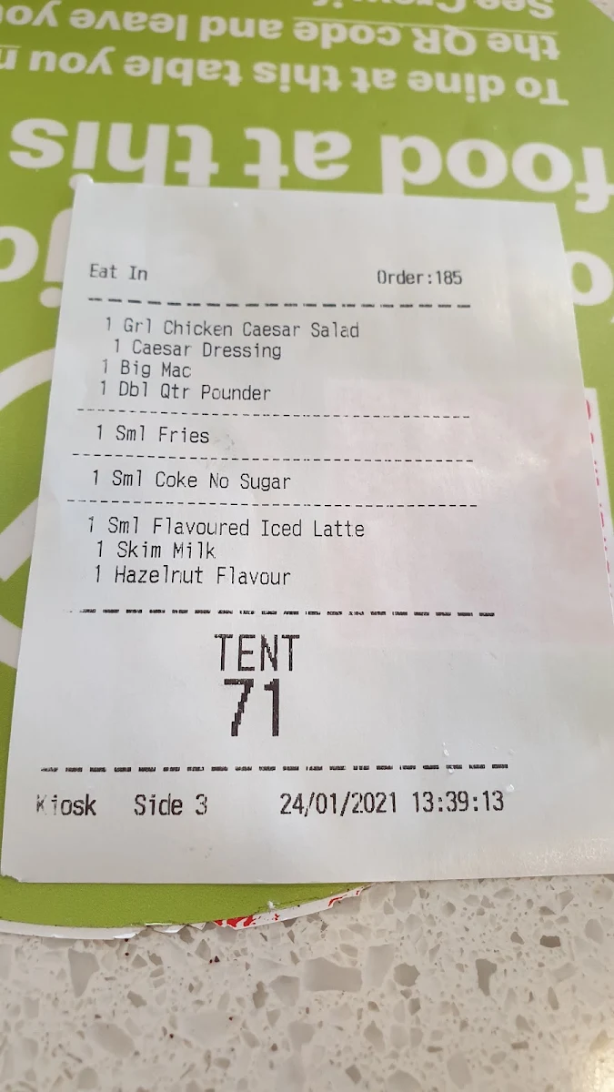 Menu, McDonald's Fountain Gate