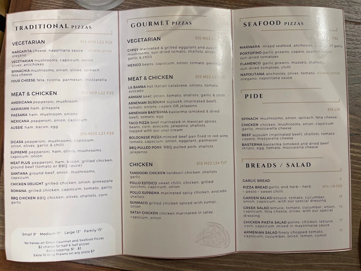 Menu, Zodiac Pizza
