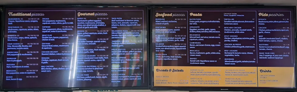 Menu, Zodiac Pizza