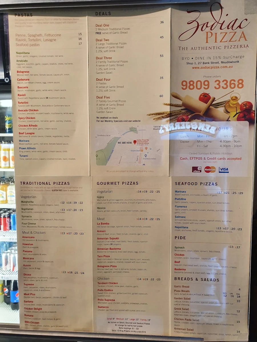 Menu, Zodiac Pizza