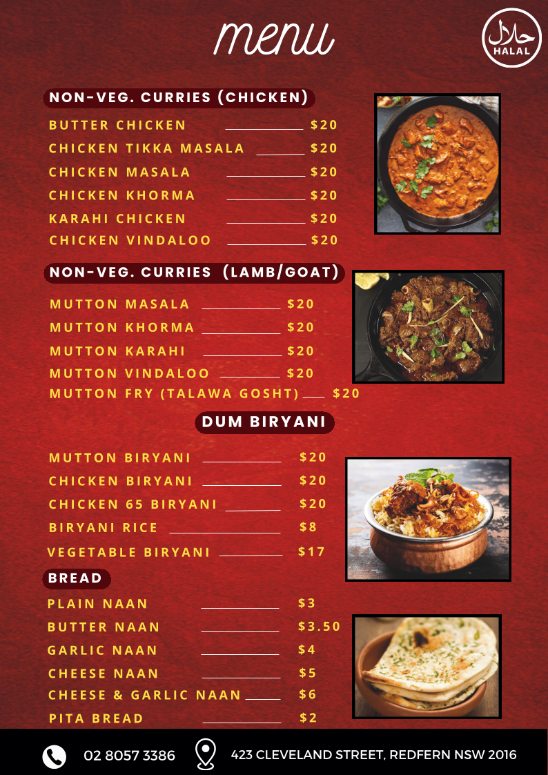 Menu, Deccan Flavours redfern surry hills