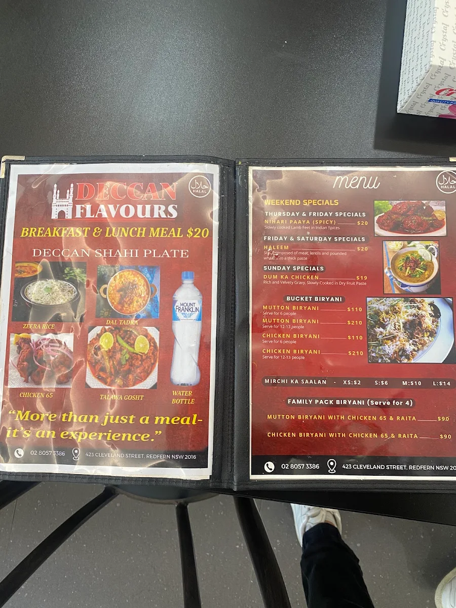 Menu, Deccan Flavours redfern surry hills