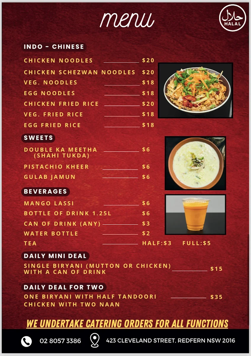 Menu, Deccan Flavours redfern surry hills