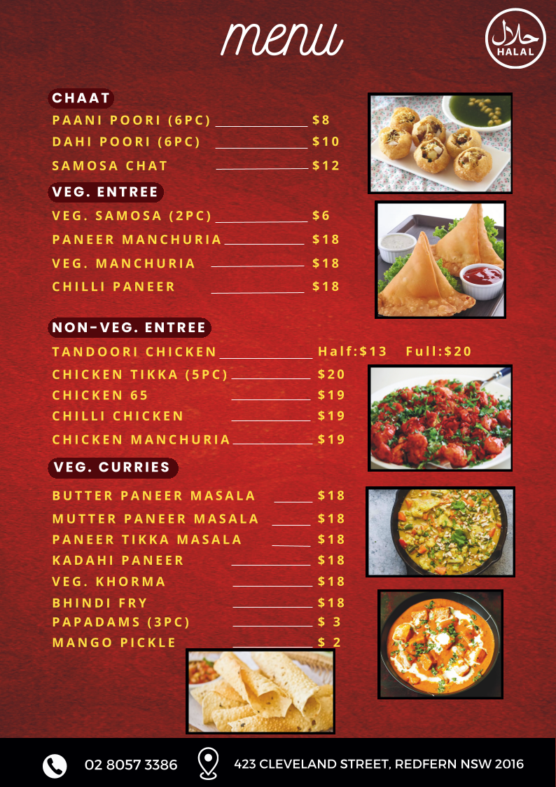 Menu, Deccan Flavours redfern surry hills