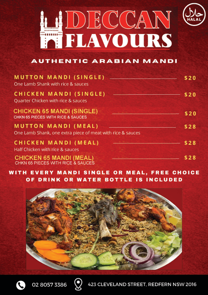 Menu, Deccan Flavours redfern surry hills