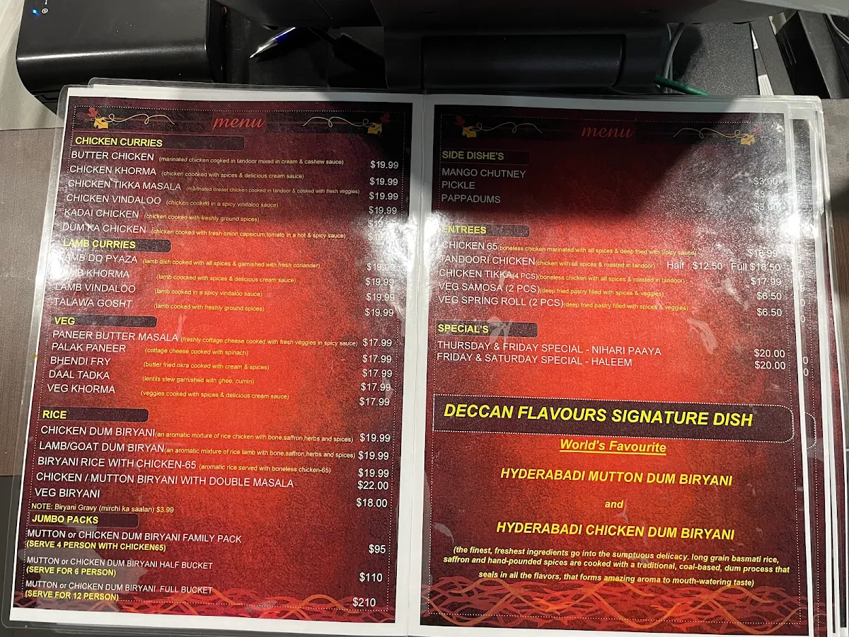 Menu, Deccan Flavours redfern surry hills