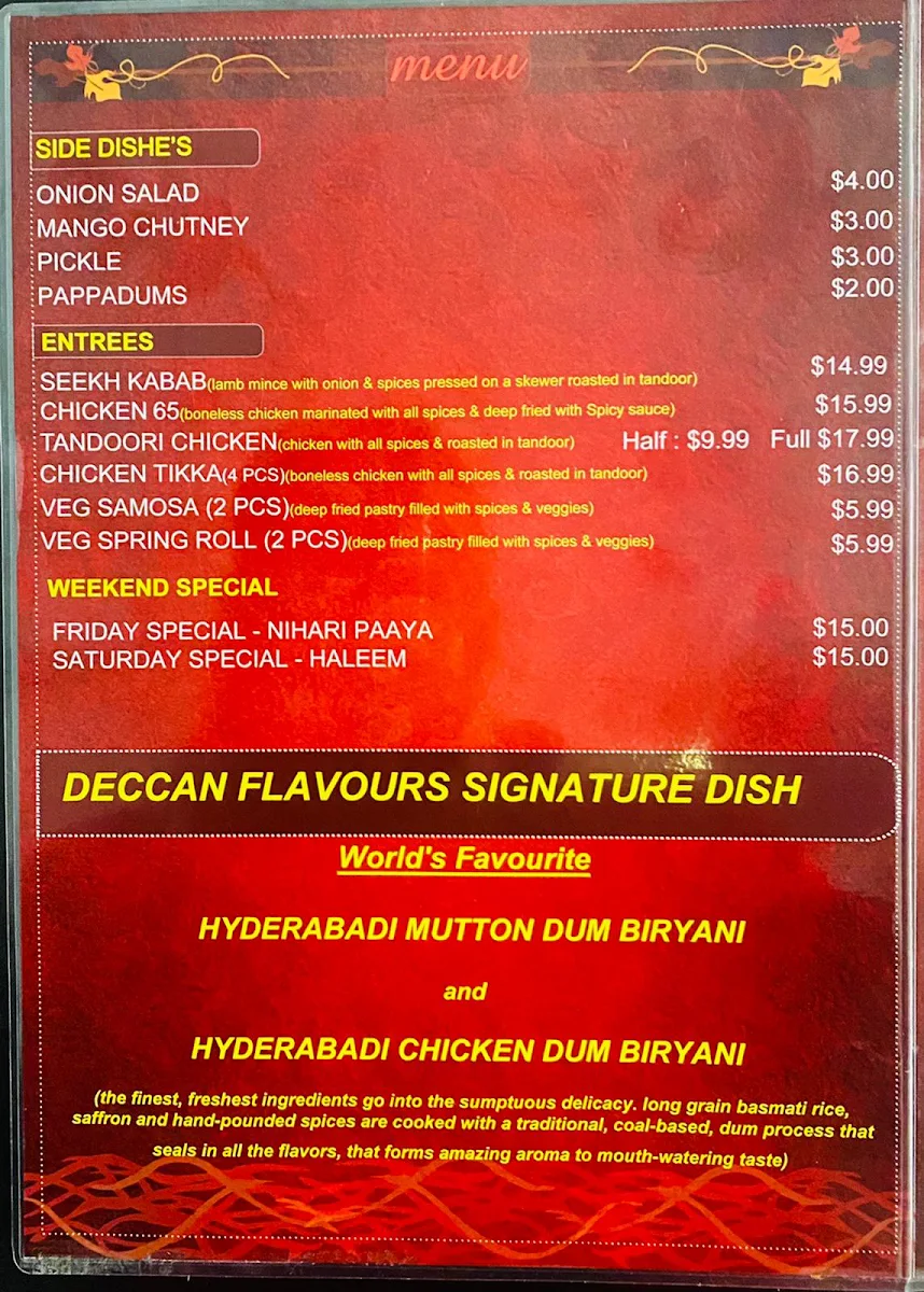Menu, Deccan Flavours redfern surry hills