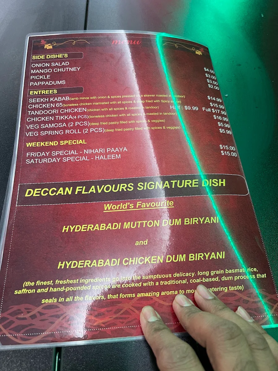 Menu, Deccan Flavours redfern surry hills