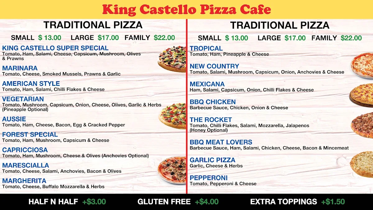 Menu, King Castello Frankston Pizza & More