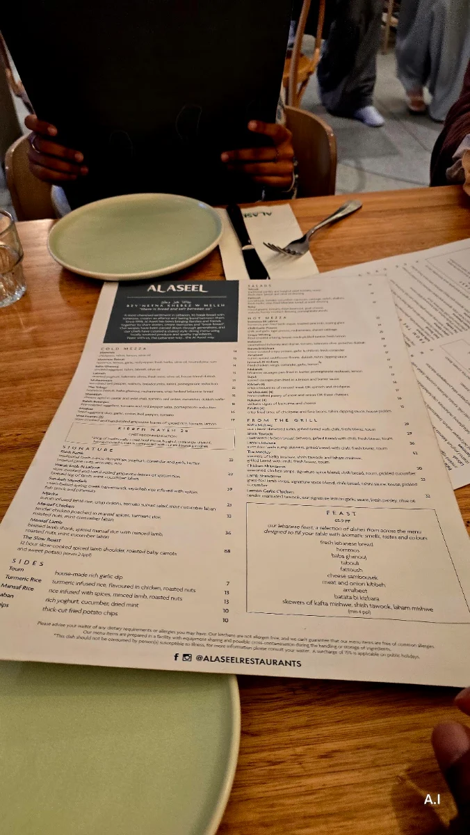 Menu, Al Aseel Restaurant Parramatta