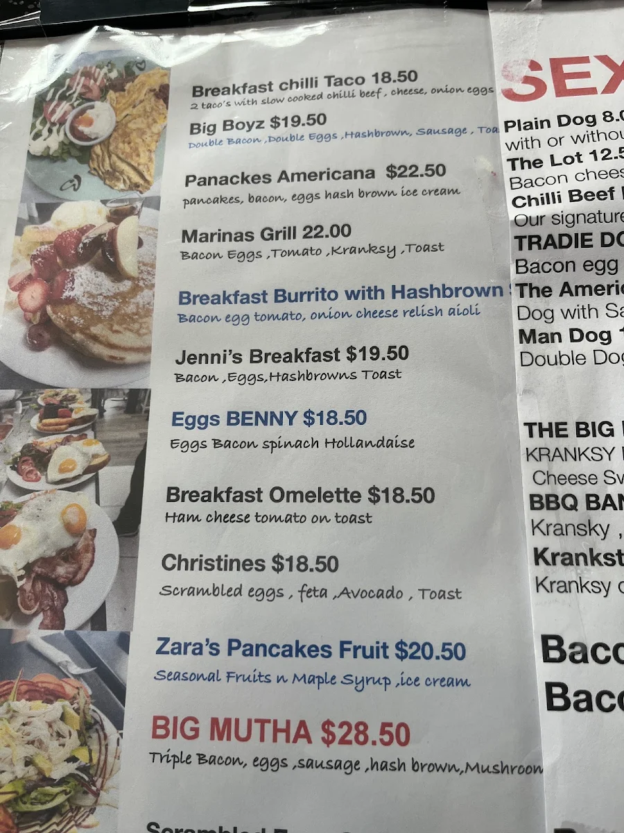 Menu, Sophie’s Cafe Restaurant Chelsea
