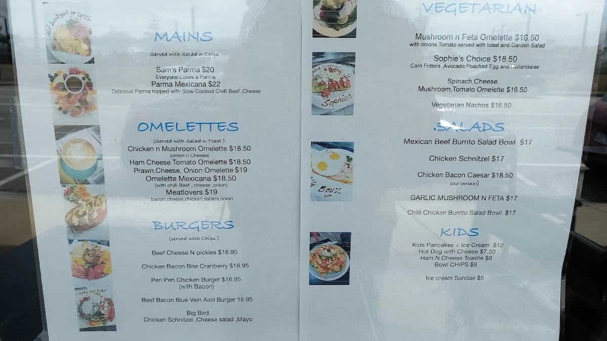 Menu, Sophie’s Cafe Restaurant Chelsea