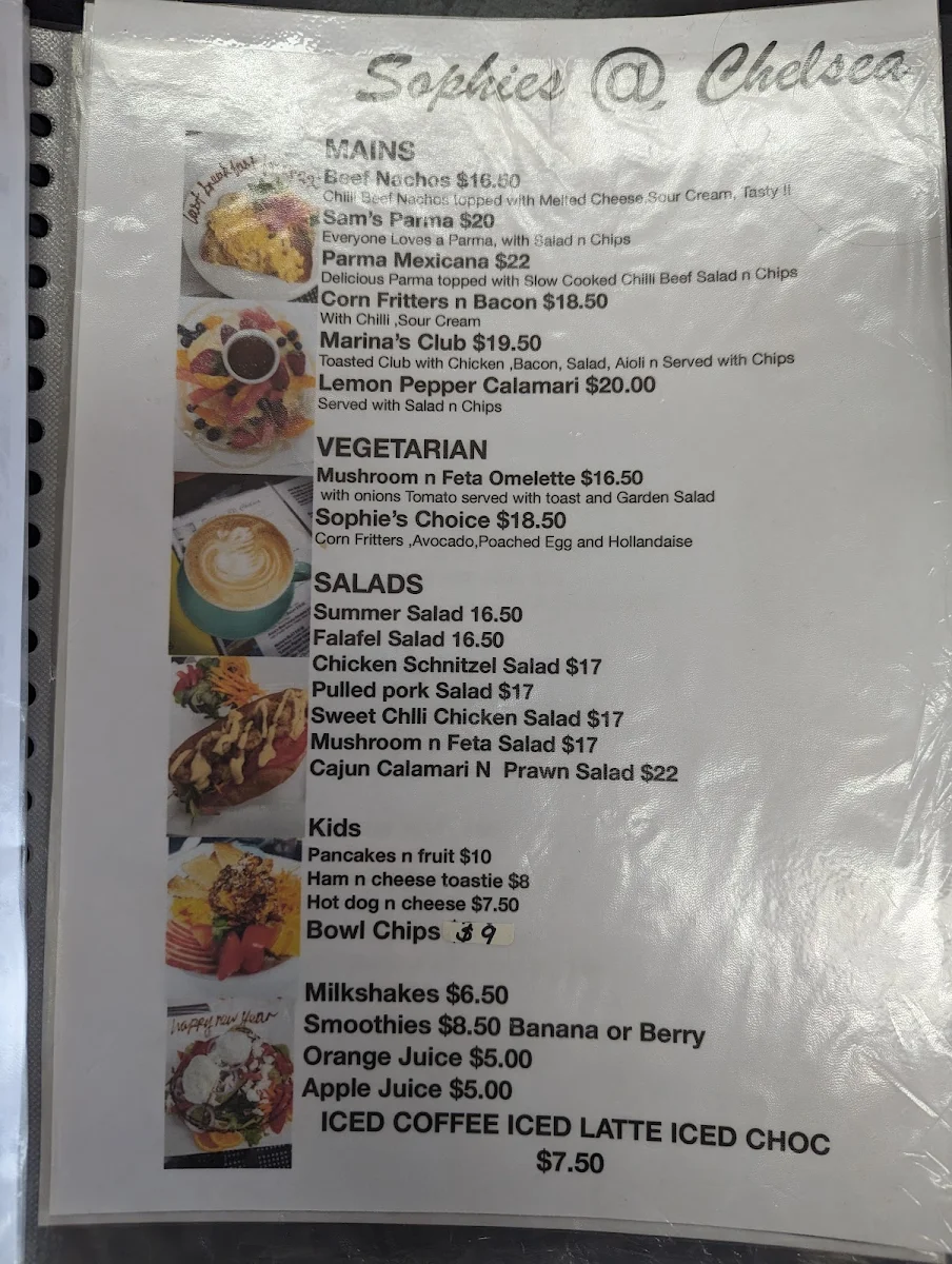 Menu, Sophie’s Cafe Restaurant Chelsea