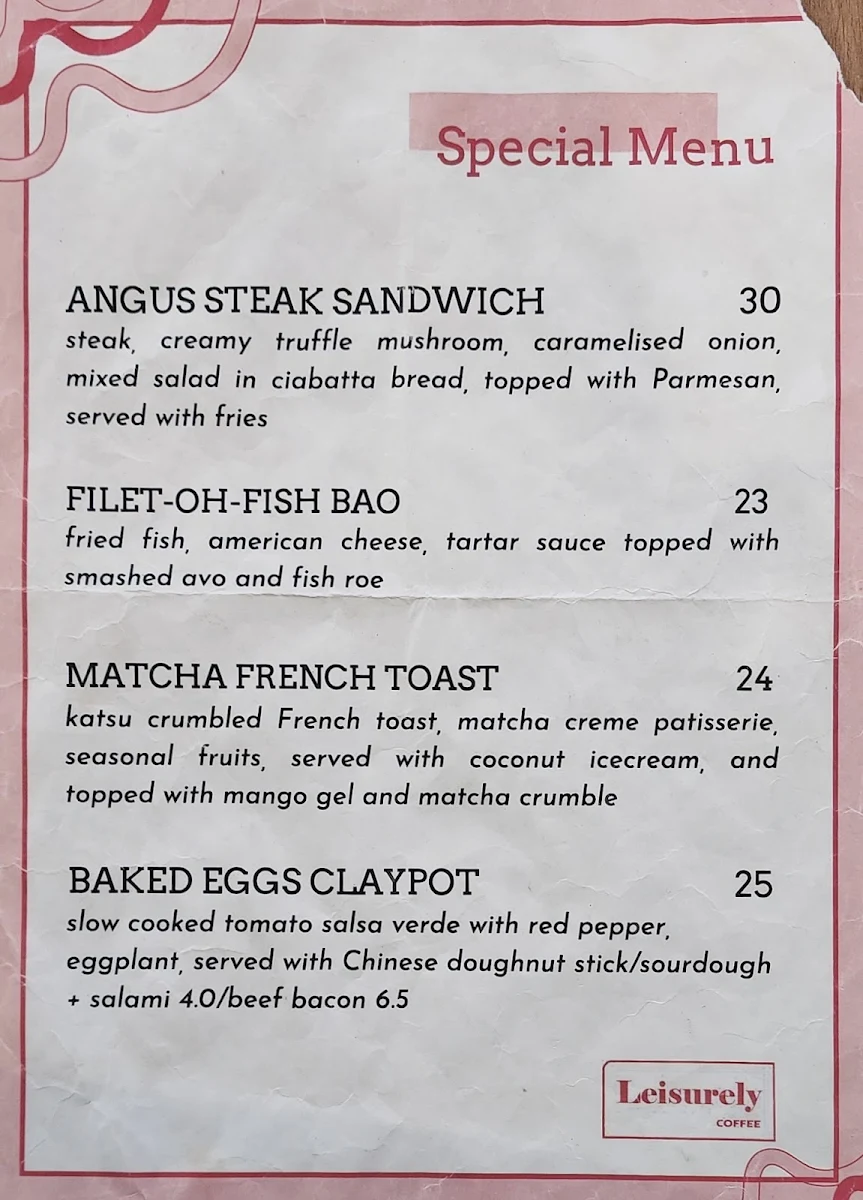 Menu, Leisurely coffee