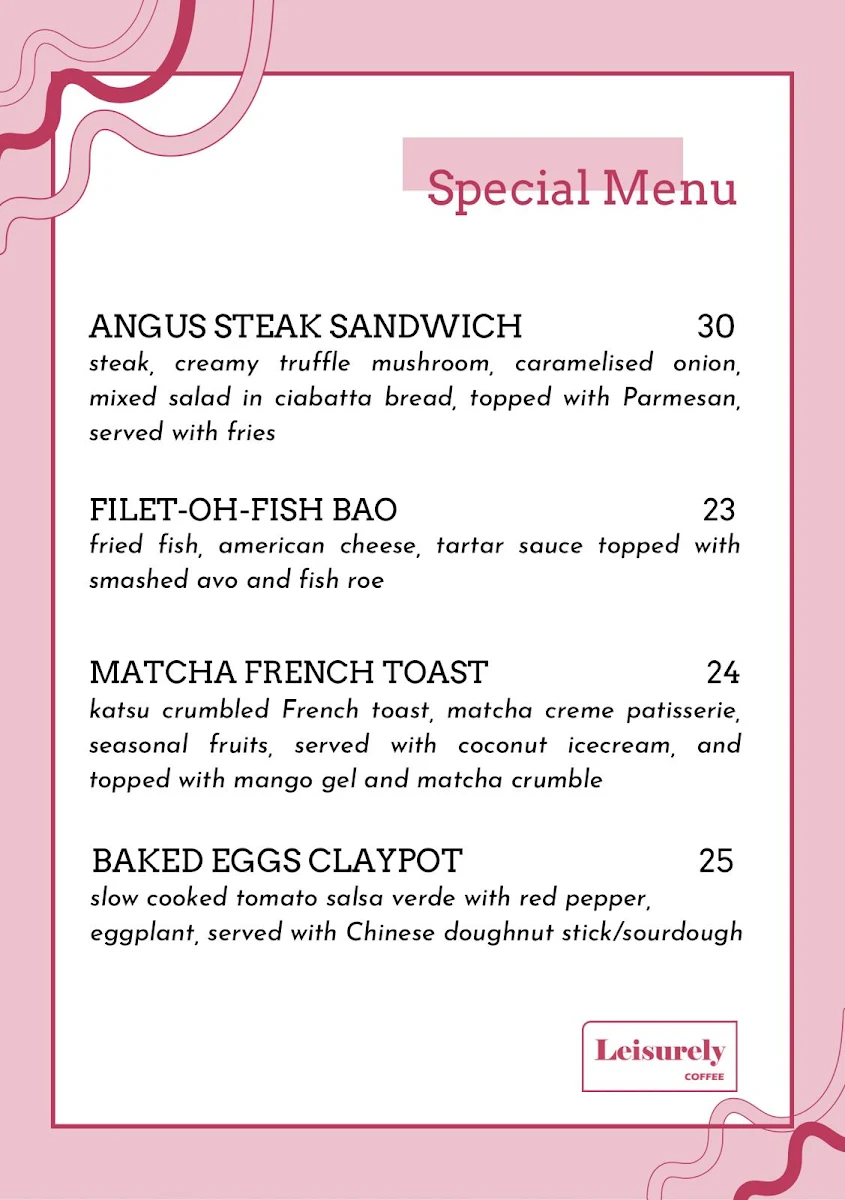 Menu, Leisurely coffee