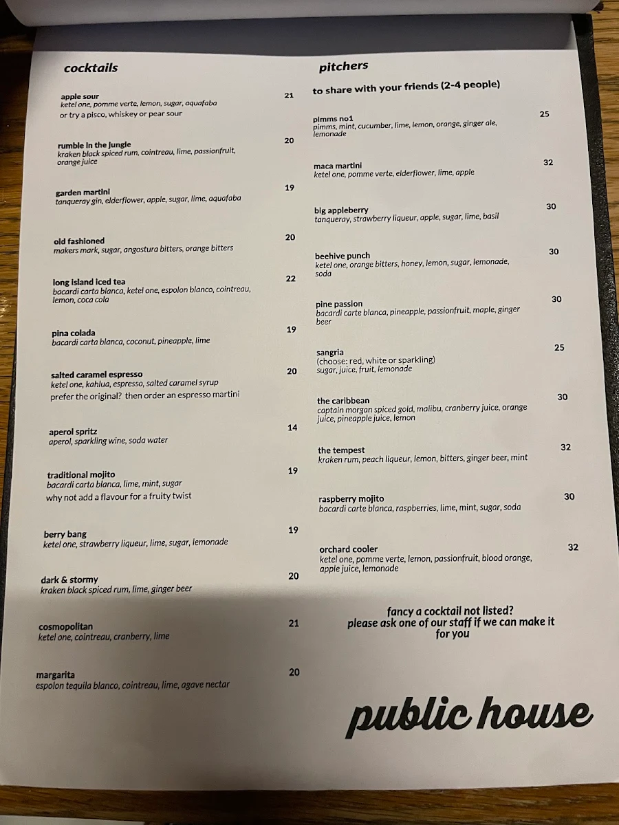 Menu, Public House