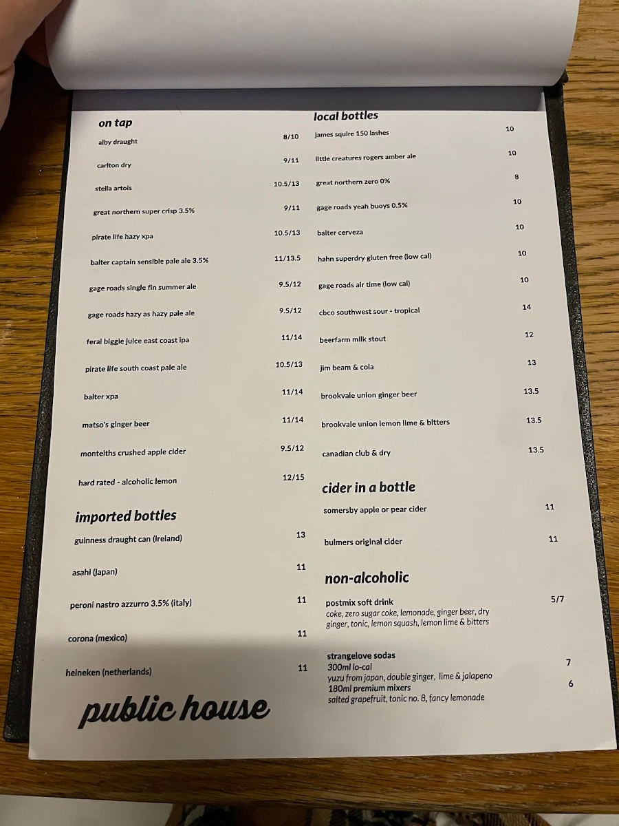 Menu, Public House