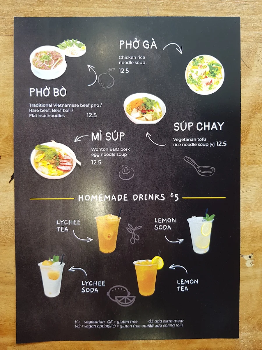 Menu, Mo'Pho Vietnamese Canteen