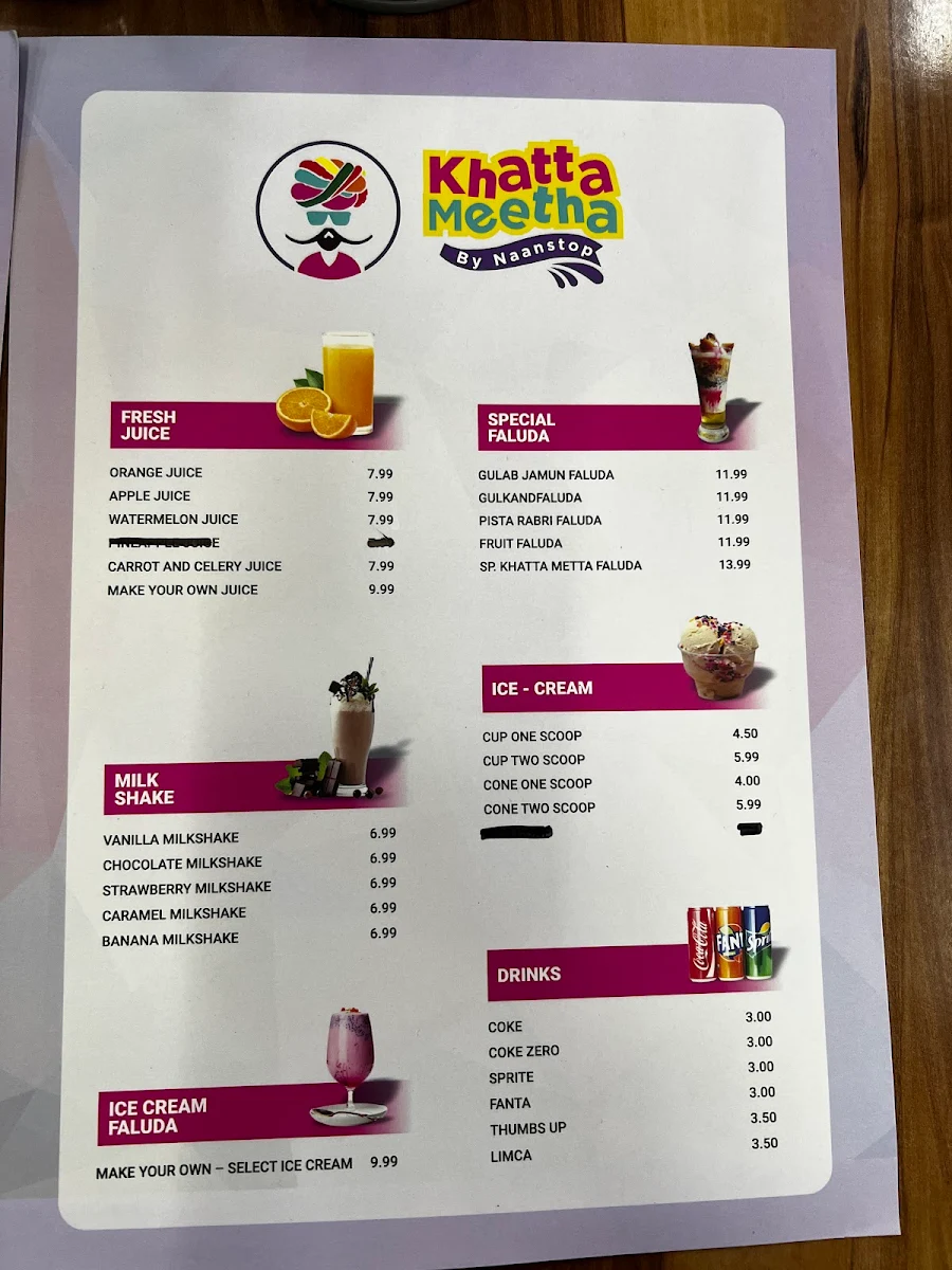 Menu, Khatta Meetha by NaanStop