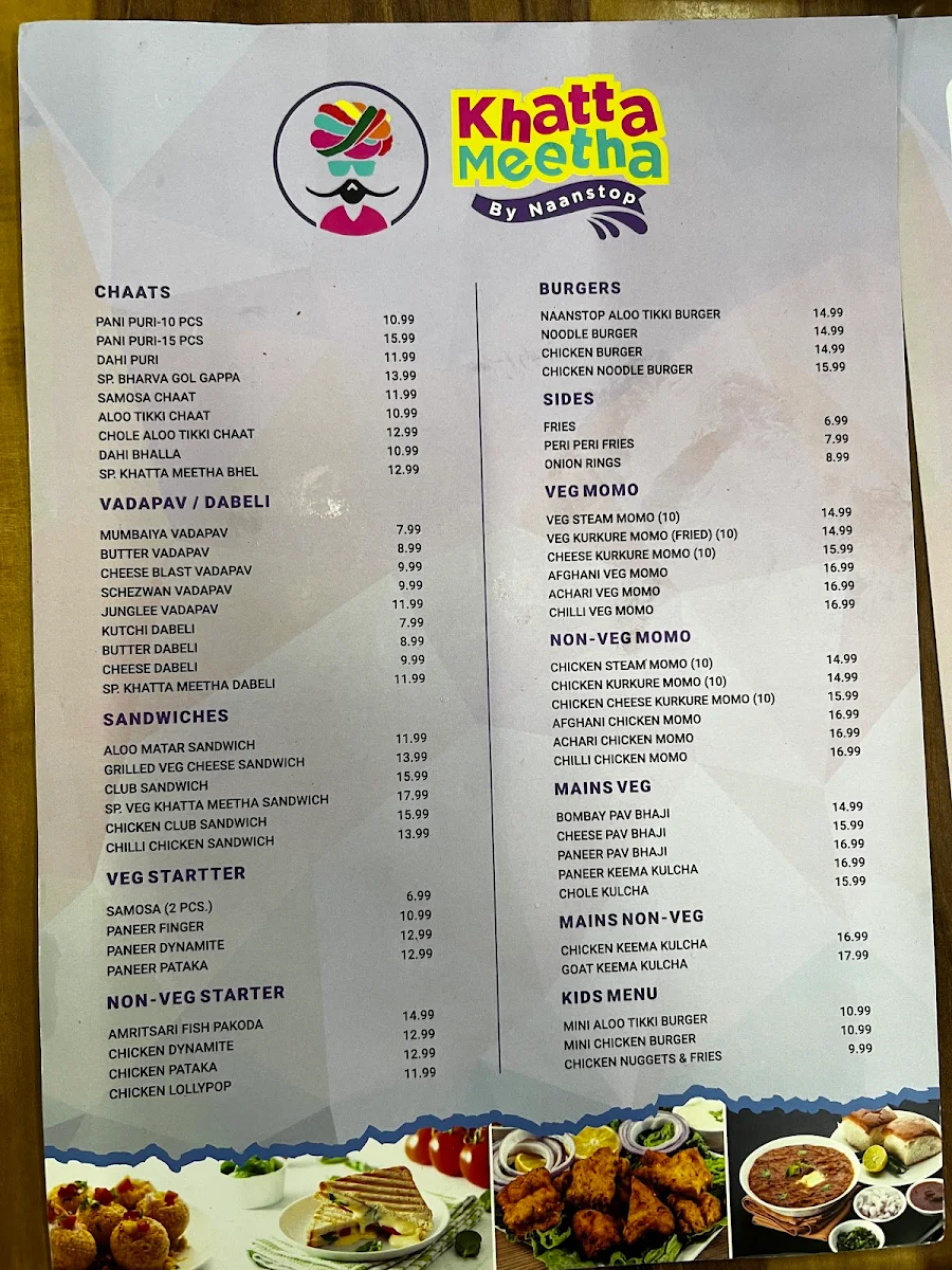 Menu, Khatta Meetha by NaanStop