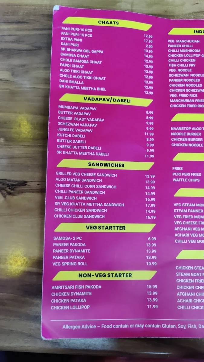Menu, Khatta Meetha by NaanStop