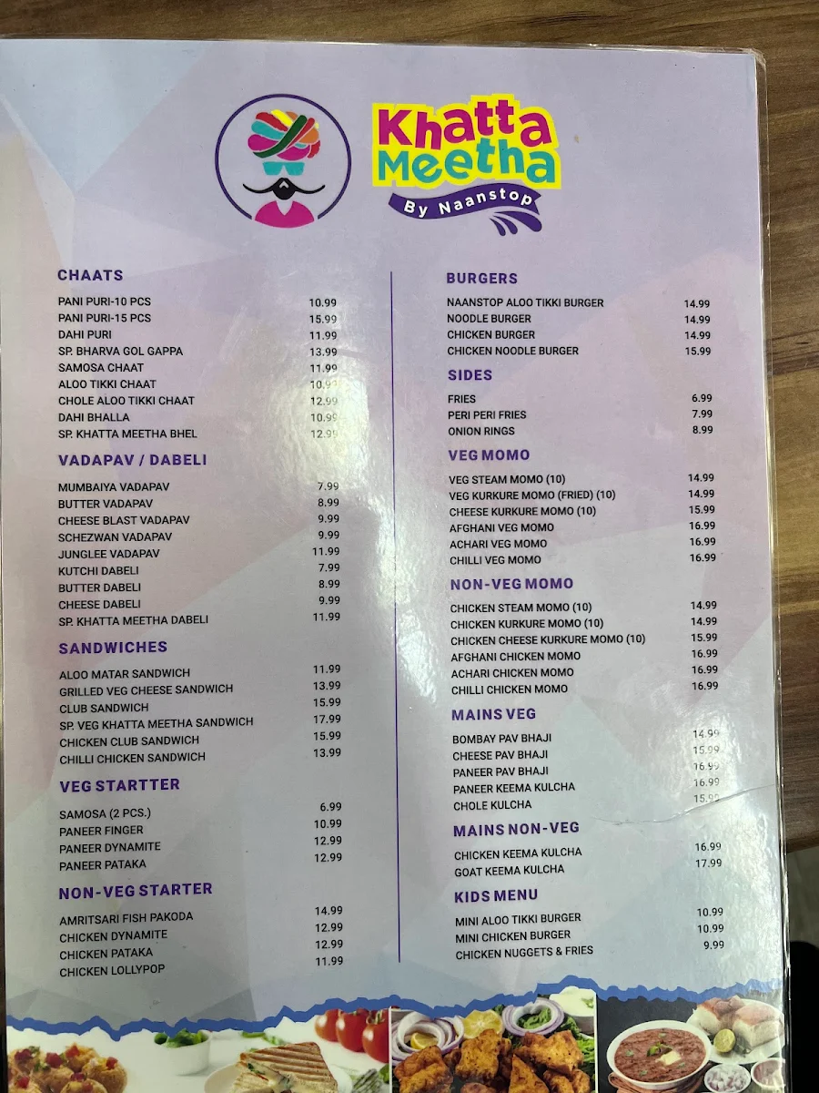 Menu, Khatta Meetha by NaanStop
