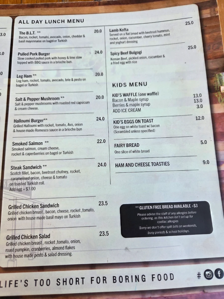 Menu, The Black Pudding Cafe