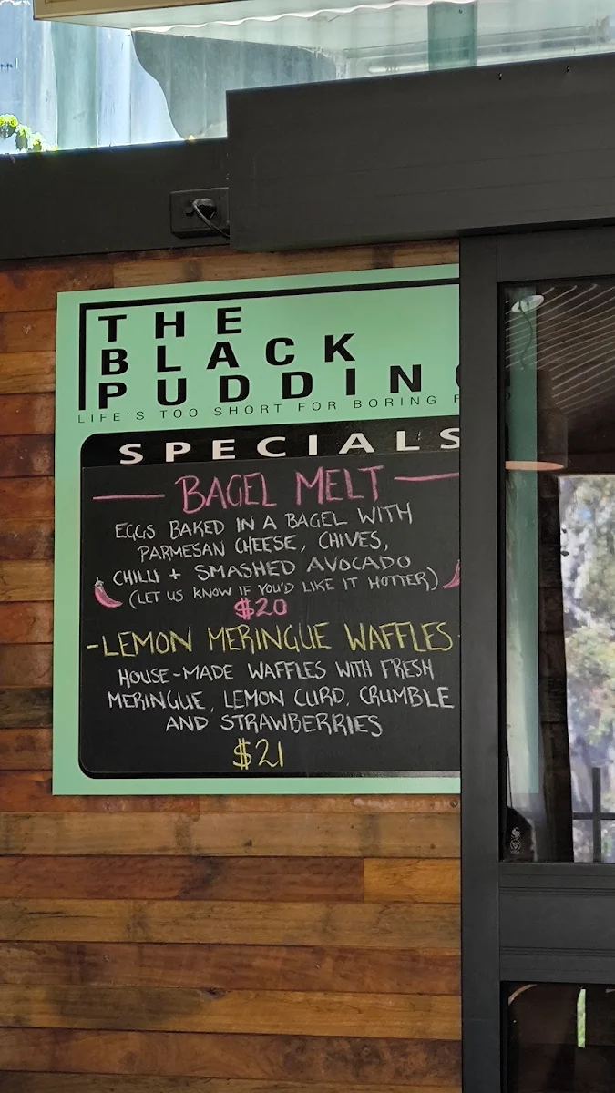 Menu, The Black Pudding Cafe
