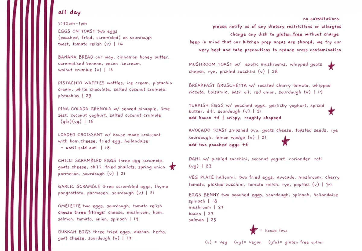 Menu, Ikigai Cafe and Workshop